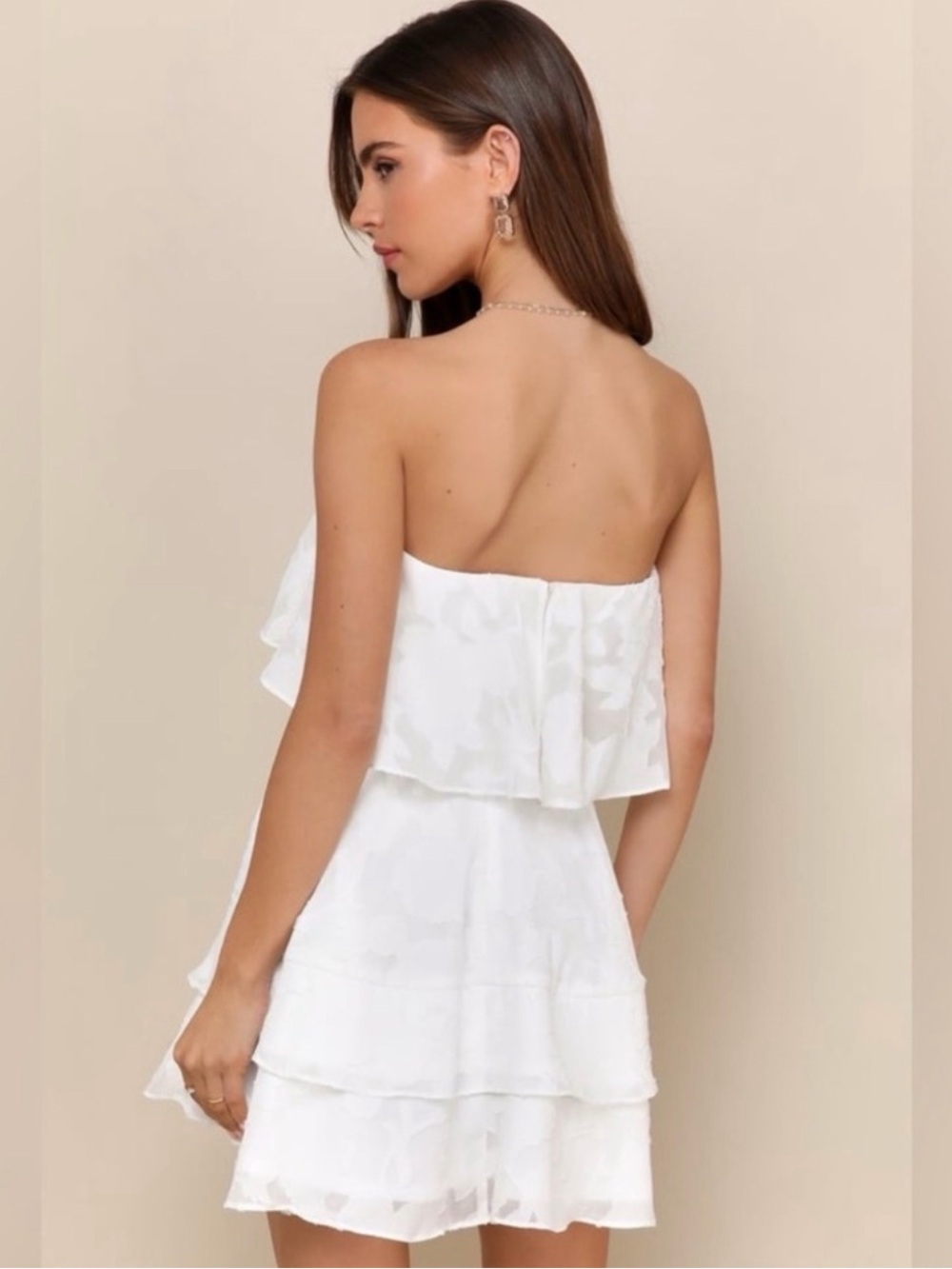 Lulus White Floral Jacquard strapless Ruffle Dress Size Large Feminine - Picture 10 of 10